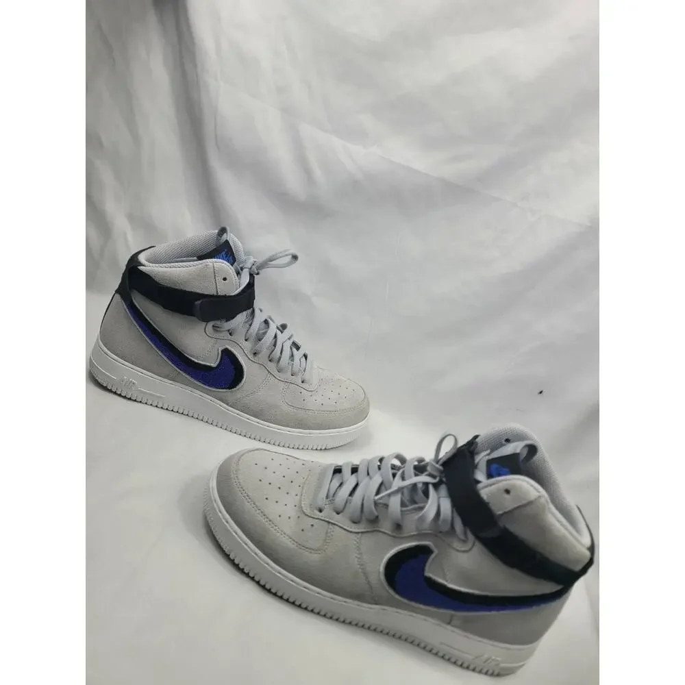 Nike Air Force 1 High Chenille Swoosh Gray Blue 806403-015 Men's Size 11.5
